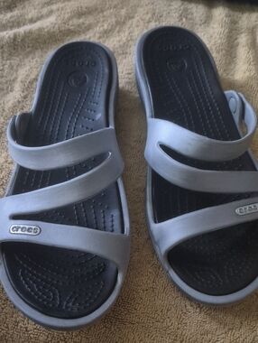 CROCS Two-Strap Slide Sandals in Gray and Black